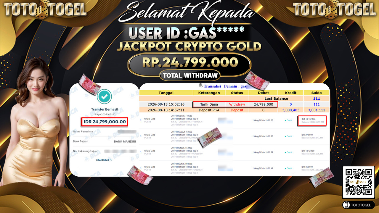 Bukti Pembayaran Jackpot Slot Crypto Gold ID:GAS*****LUNAS