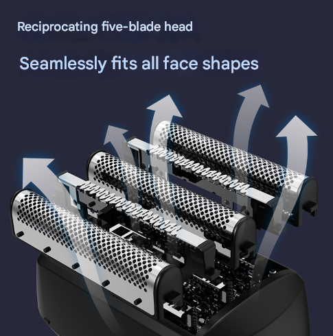 Black Reciprocating 5-Blade Beard Trimmer - Waterproof Electric Razor