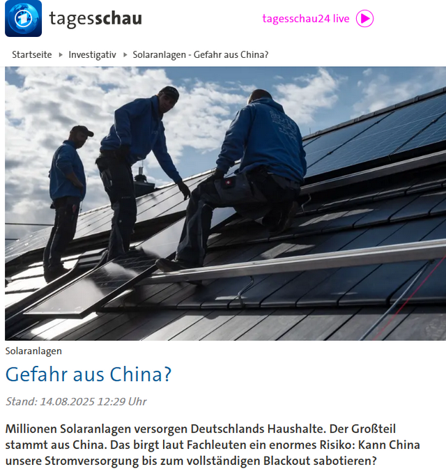 ARD-Monitor zu Solaranalagen aus China