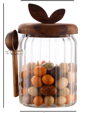 600ml Premium Borosilicate Glass Storage Jar with Acacia Wood Lid & Integrated Spoon – Airtight Moisture-Proof Kitchen Canister for Tea, Coffee, and Spices