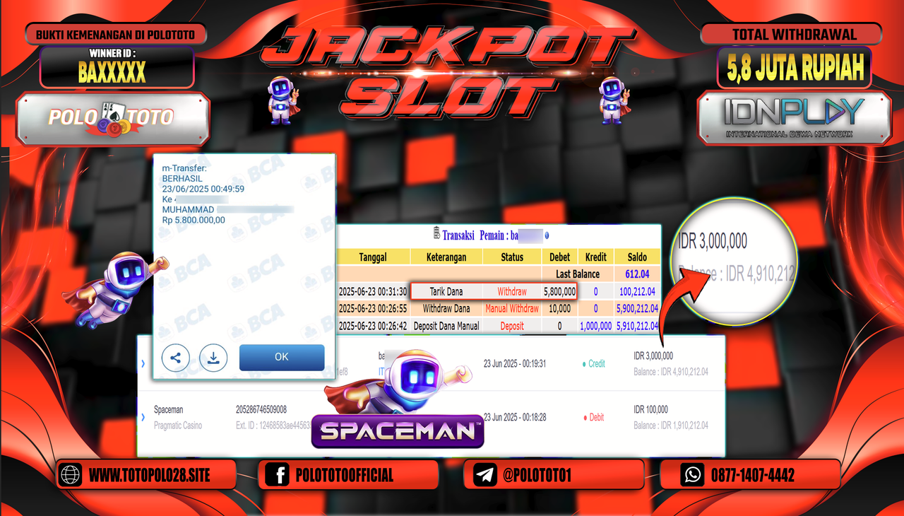 POLOTOTO JACKPOT SLOT SPACEMAN Rp5.800.000,-