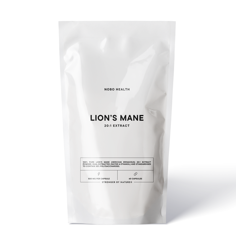 Lions Mane Capsules In A White Pouch by NoBo