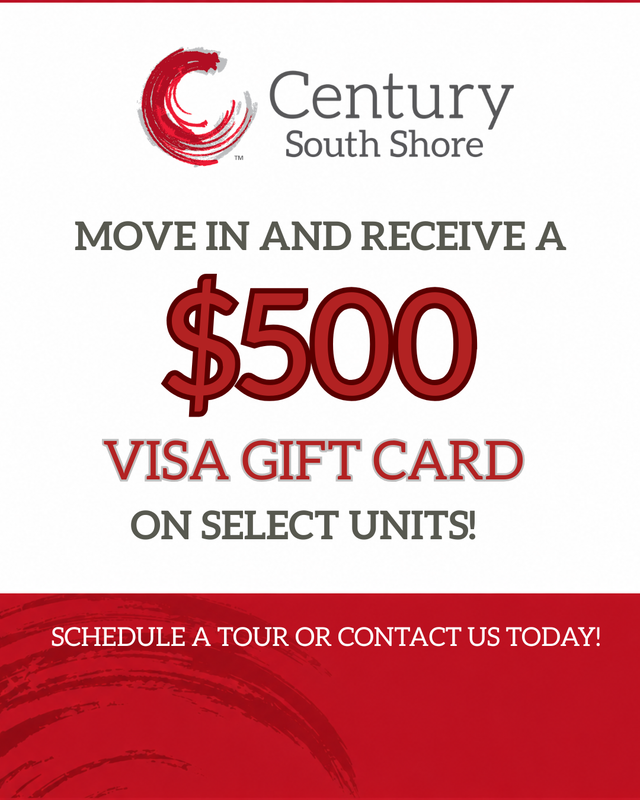 $500 Visa Gift Card on select units at Century South Shore