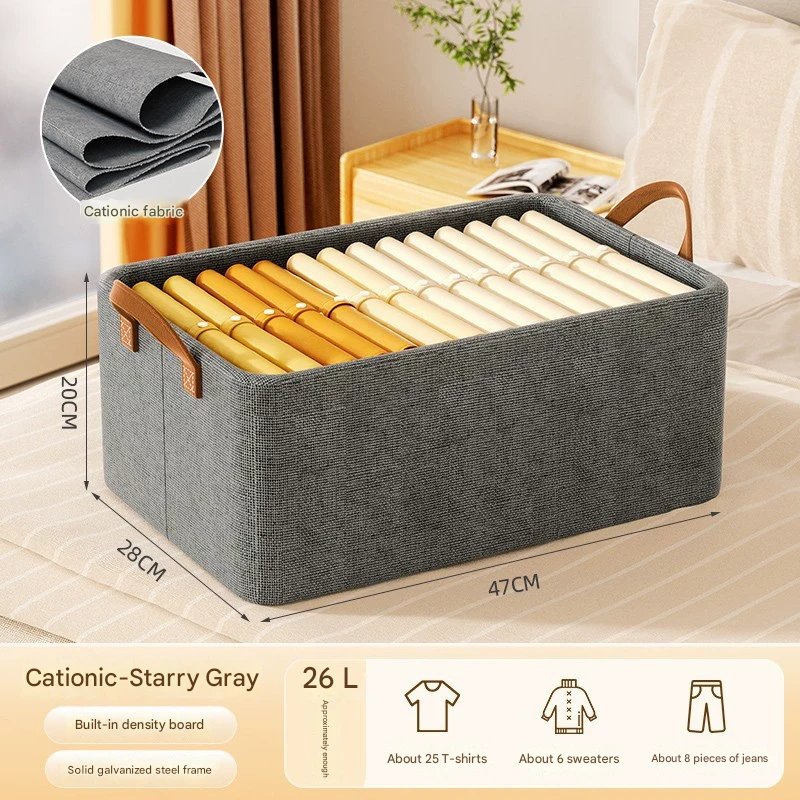 2pc Foldable Fabric Storage Bin with Steel Frame & Handles - 26L Stackable Closet Organizer(Grey)