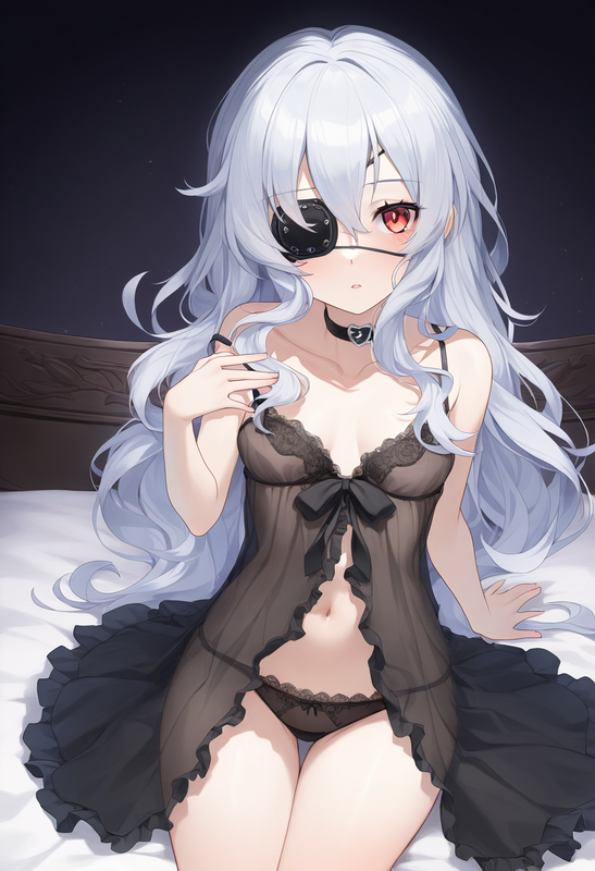 1girl, yoshino (date a live), dark persona, small breasts, {{black babydoll}}, { s-160353256