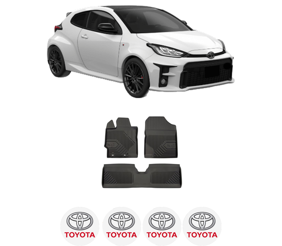 Set covorase presuri TOYOTA YARIS (_P21_, _PA1_, _PH1_) din 2020-2024, auto, din cauciuc thermoplastic, 4 Stickere auto cu TOYOTA