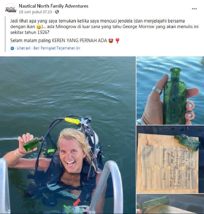 Seorang wanita menemukan pesan dalam botol yang ditulis pada tahun 1926.