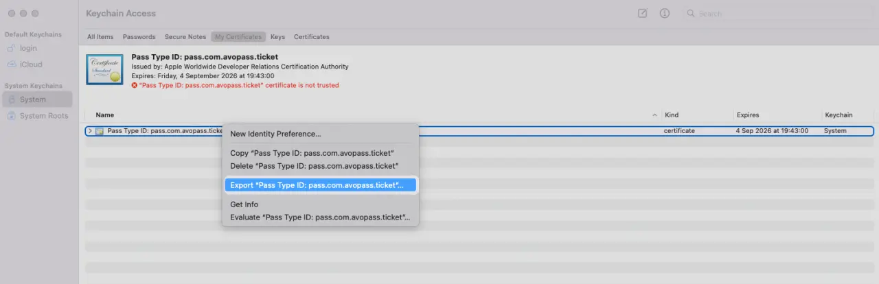 Exporting certificate to p12 format in Keychain Access