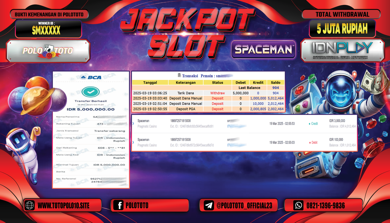 POLOTOTO JACKPOT SLOT SPACEMAN Rp.5.000.000,-