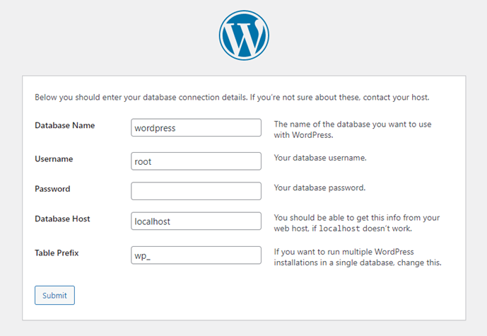 Setup database wordpress