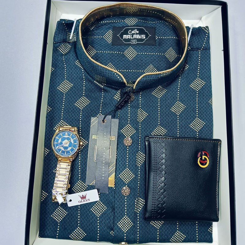 Cotton Print Punjabi + Premium Watch + Wallet Combo Pack