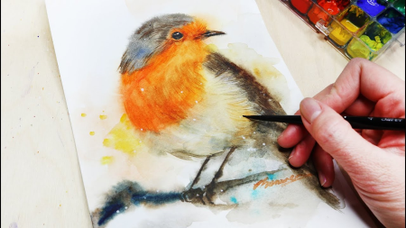 Learn to Paint Watercolor Birds: A Step-by-Step Painting of a Robin, Exploring Fun, Basic Techniques