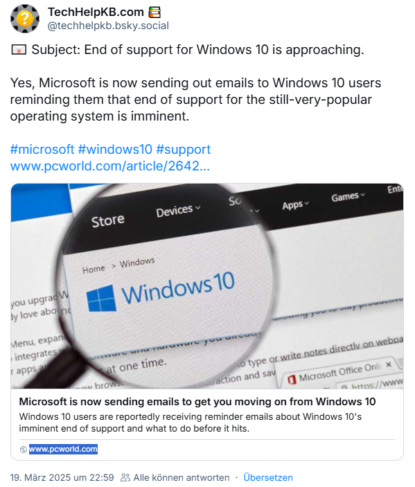Windows 10 End of Support notification