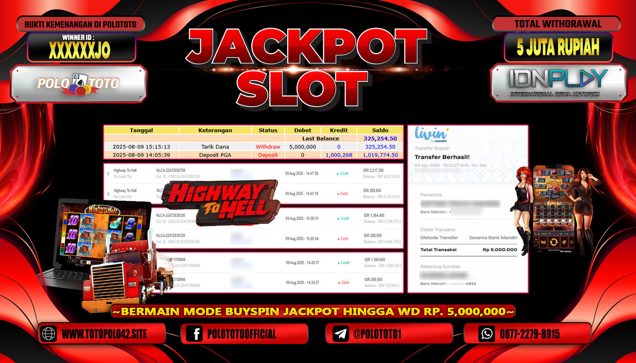 POLOTOTO JACKPOT SLOT HIGHWAY TO HELL Rp.5.000.000,-LUNAS