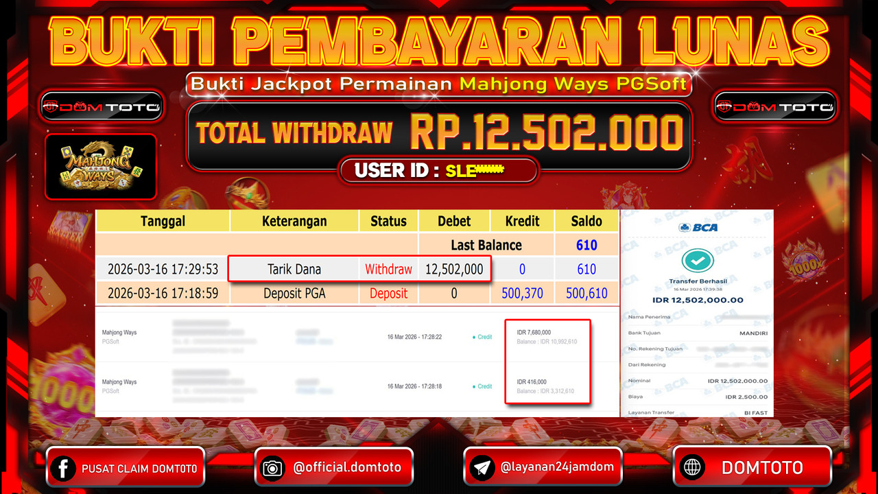 JACKPOT SLOT Mahjong Ways PGSoft 16 MARET 2026