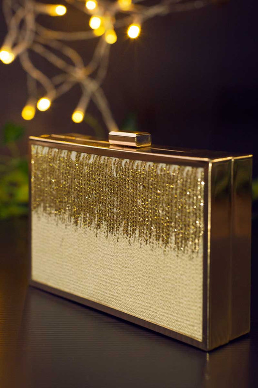 Box Clutch With Gold Tassels