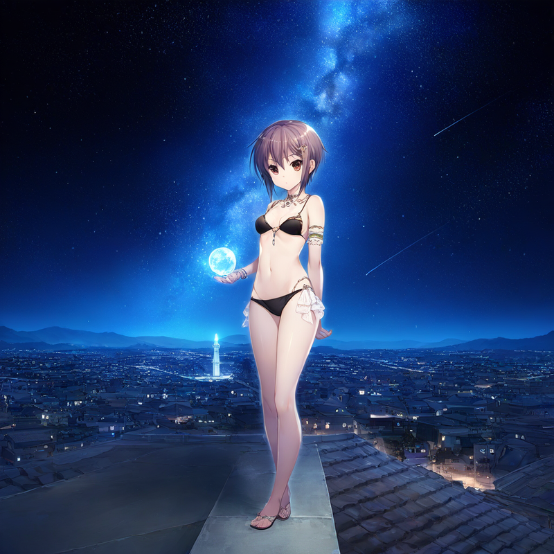 1girl, nagato yuki, Standing on a rooftop, small breasts, shiny skin, glowing ha s-1848646204