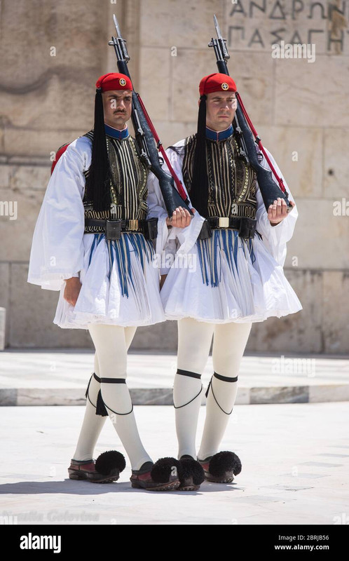 athens-greece-may-01-2019-greek-soldiers-evzones-dressed-in-traditional-unusual-uniforms-refers-to-t