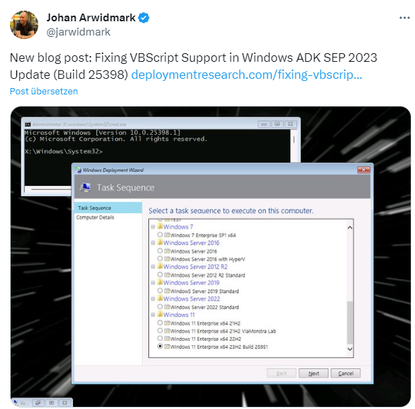 Fixing VBScript Support in Windows ADK SEP 2023 Update (Build 25398)