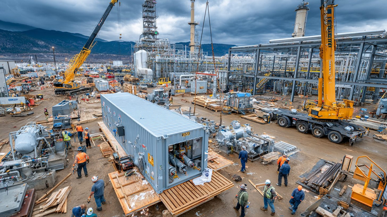 Процесс монтажа чиллера на промышленном объекте