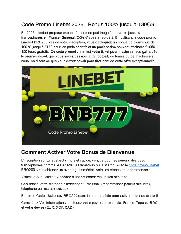 Code Promo LineBet Aujourd'hui - Bonus VIP 100% jusqu'à 120 €