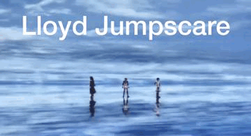 A GIF of Lloyd Bannings from Trails, with the caption 'lloyd jumpscare'.