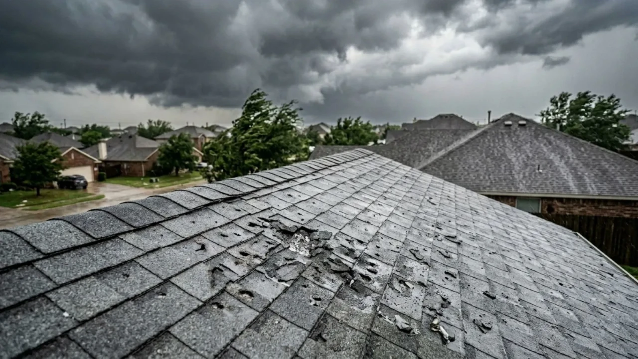 Hail damage on Texas roof during storm