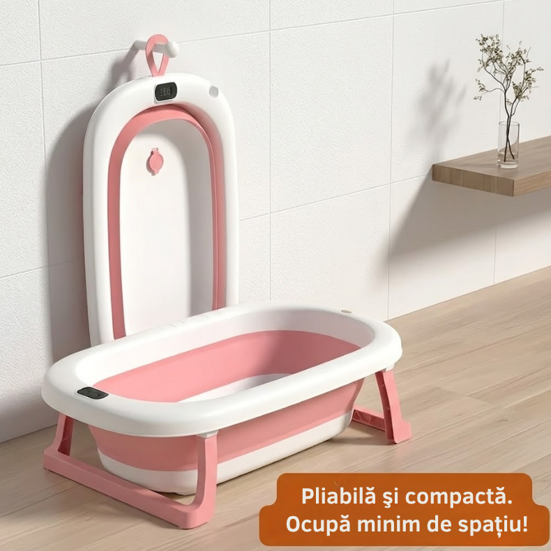 Cada de baie pliata, demonstrand designul compact