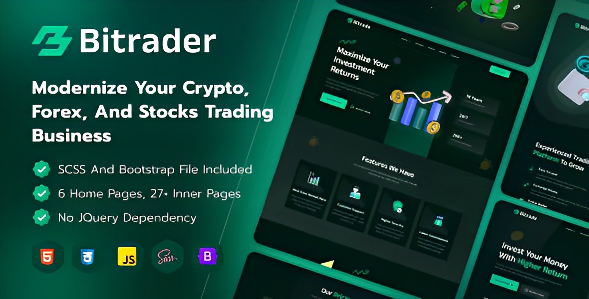 Bitrader – Crypto, Stock and Forex Trading Business HTML Template