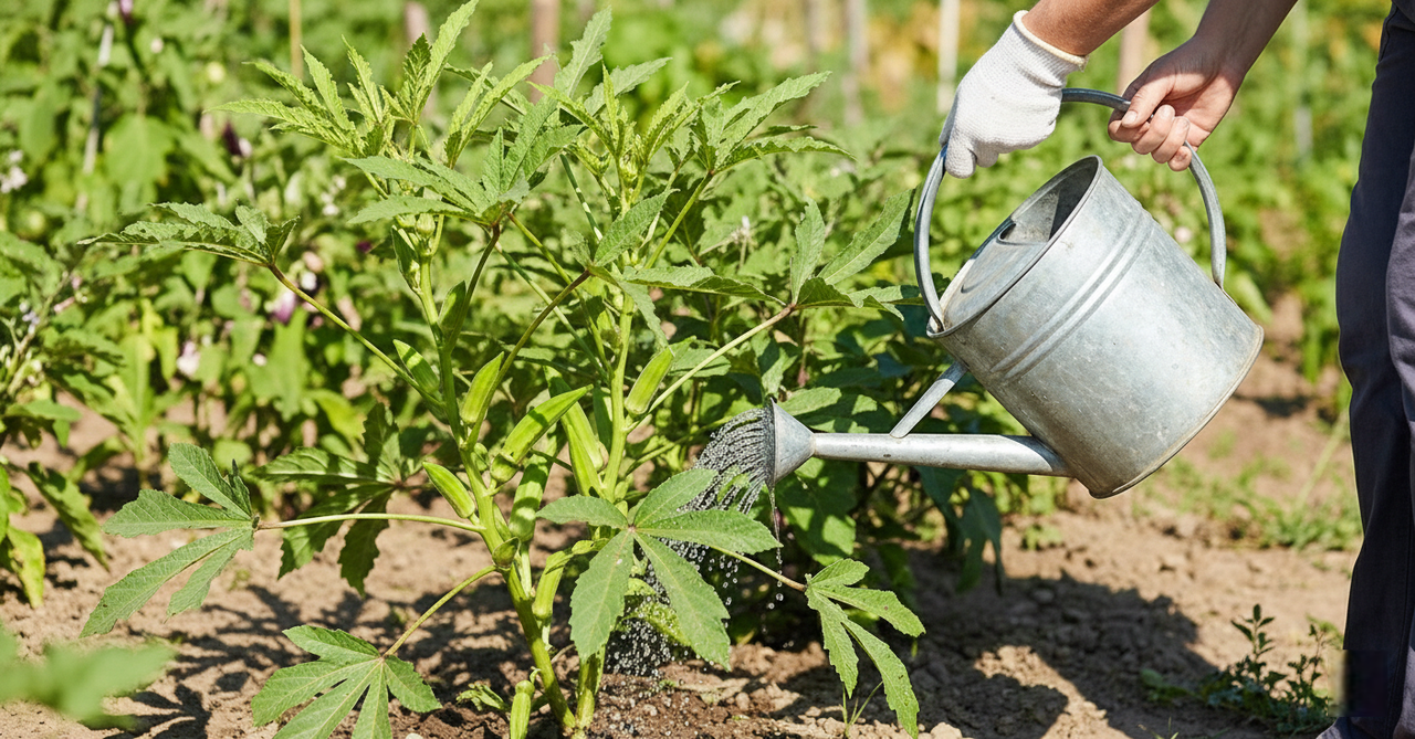 Watering schedule for okra plants in pots and garden beds
