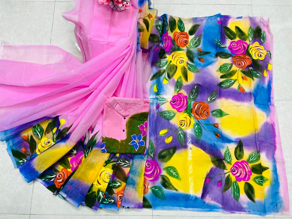 Hand Print Sharee Panjabi Couple Set