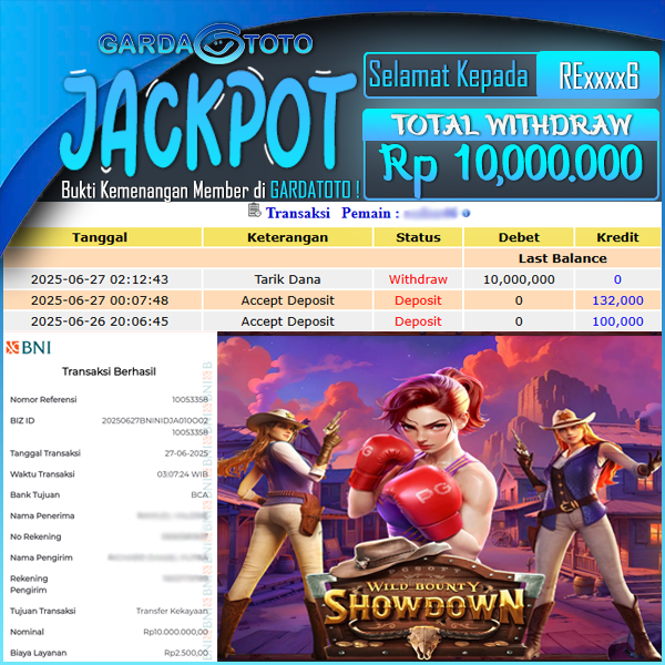 JACKPOT SLOT MAIN DI SLOT WILLD BOUNTY SHOWDOWN  WD Rp 10.000.000,- DIBAYAR LUNAS GARDATOTO MANTAP !DIBAYAR LUNAS GARDATOTO MANTAP !