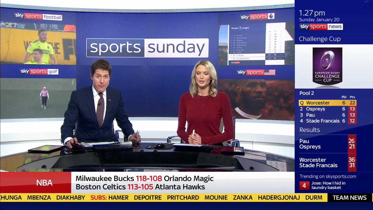 20 January - 12.00.00 - Sports Sunday. Stay in touch with the ne