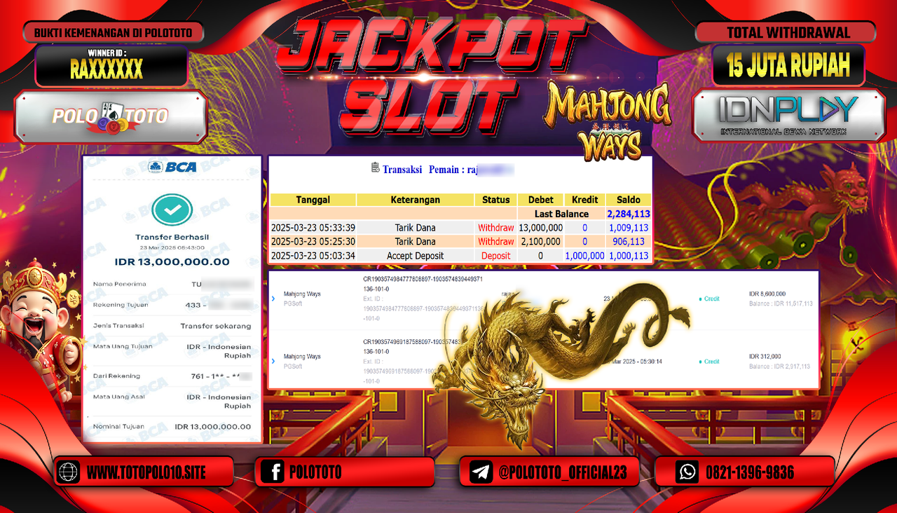 POLOTOTO JACKPOT SLOT MAHJONG WAYS Rp.15.000.000,-