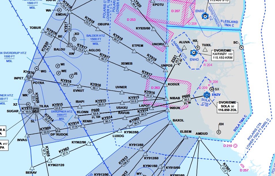 Map of Helicopter Routes in South-Norway