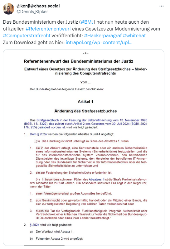 Referentenentwurf zur Novellierung §203c