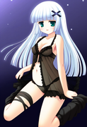 1girl, aqua eyes, long hair, hime cut, white hair, short bangs, old, small breas s-4134441561