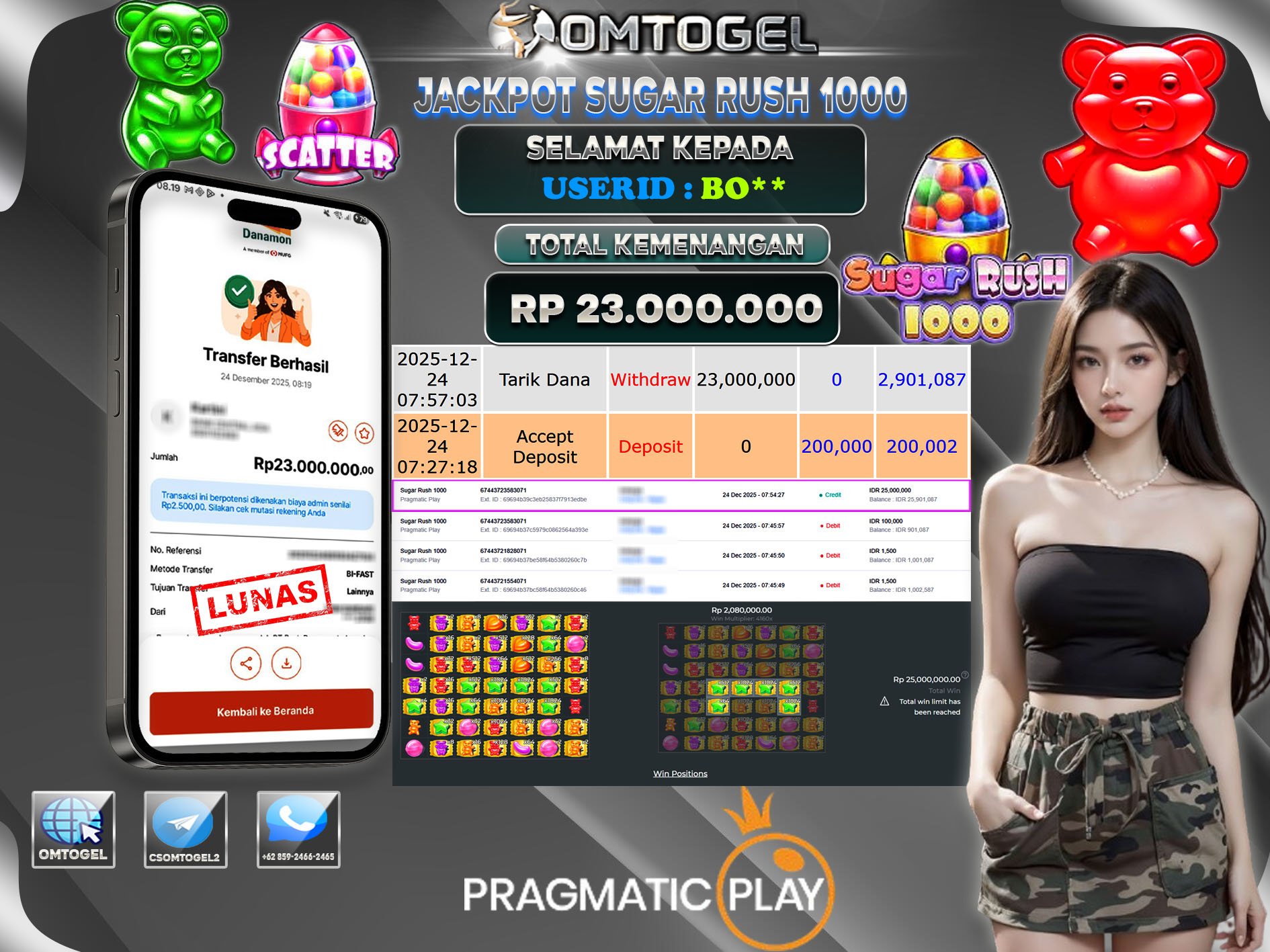 OMTOGEL JACKPOT PRAGMATIC PLAY SUGAR RUSH 1000  ,23 JUTA DI BAYAR LUNAS ,-