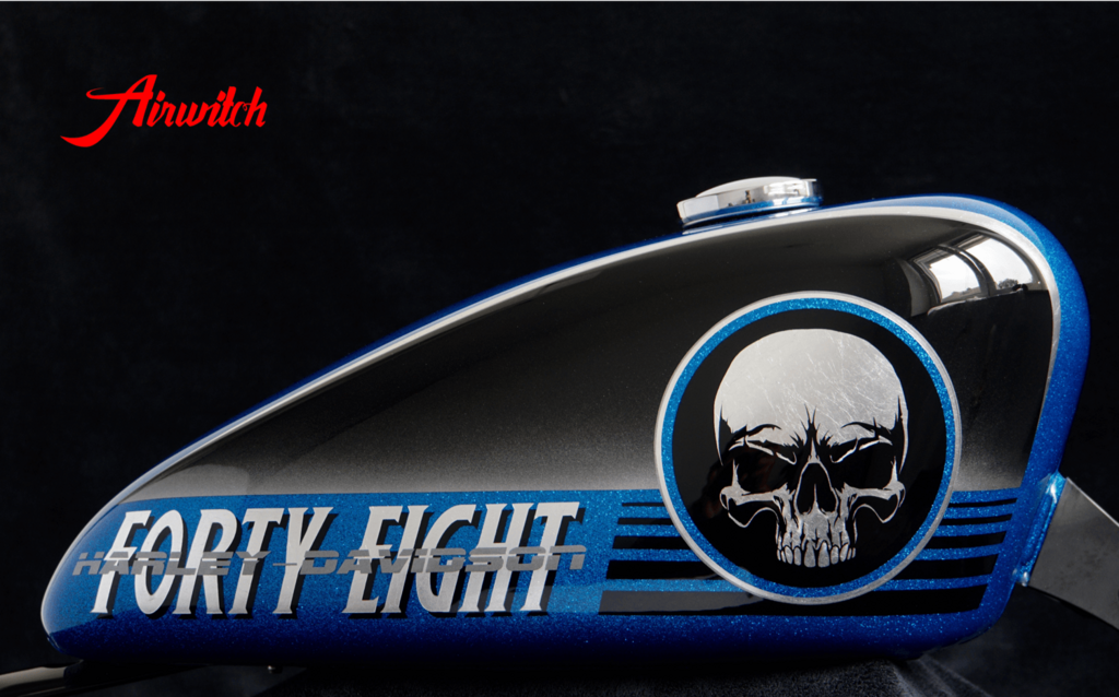 Blue-Metalflakes-Harley-Davidson-sportster-48-forty-eight-custom-paint-skull