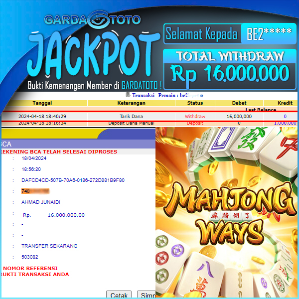 JACKPOT SLOT  LAGI GACOR MAIN DI SLOT MAHJONG WAYS WD Rp 16.000.000,- DIBAYAR LUNAS