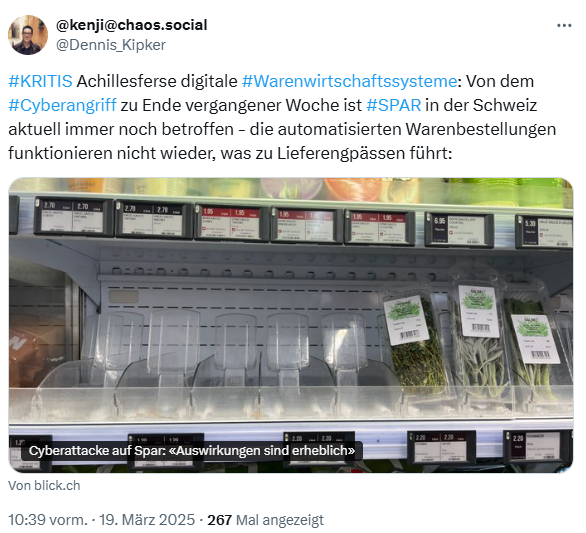 SPAR Cyberangriff Schweiz