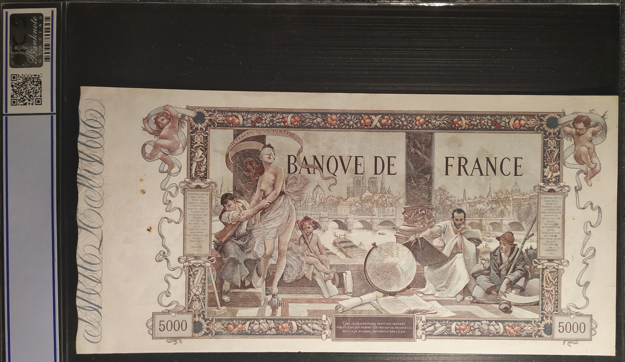 5000 Francos 24-01-1918, Flameng. Aunque parezca oscura, se ve bastante bien. Uno de mis billetes favoritos. Curioso tiene 2 marcas de agua. IMG-20191112-211645