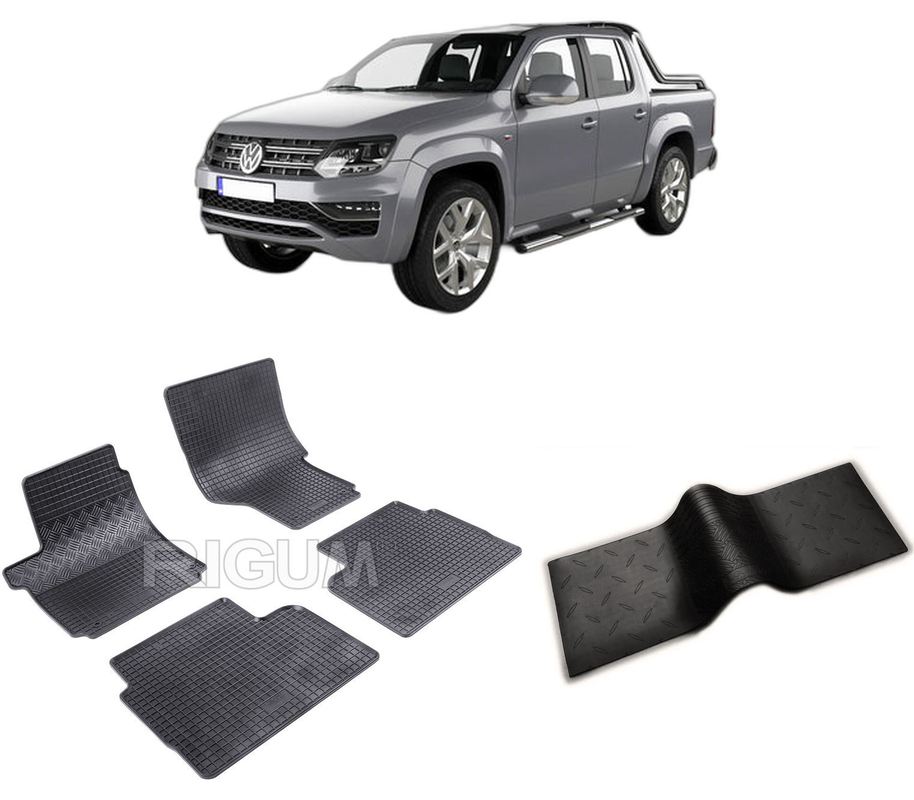 Set covorase auto VOLKSWAGEN AMAROK din 08.2010-2020, cu covoras tunel median, CAROSERIE PICK-UP, Presuri cauciuc 100%, compatibil cu autoturismul VOLKSWAGEN AMAROK, Rigum