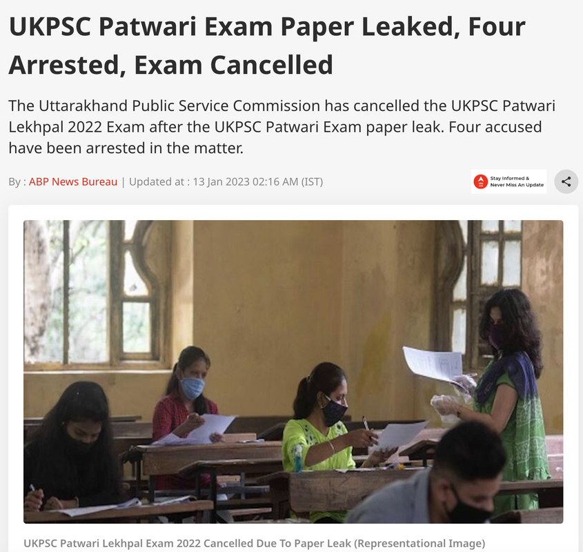 Newspaper clipping about exam cancellation