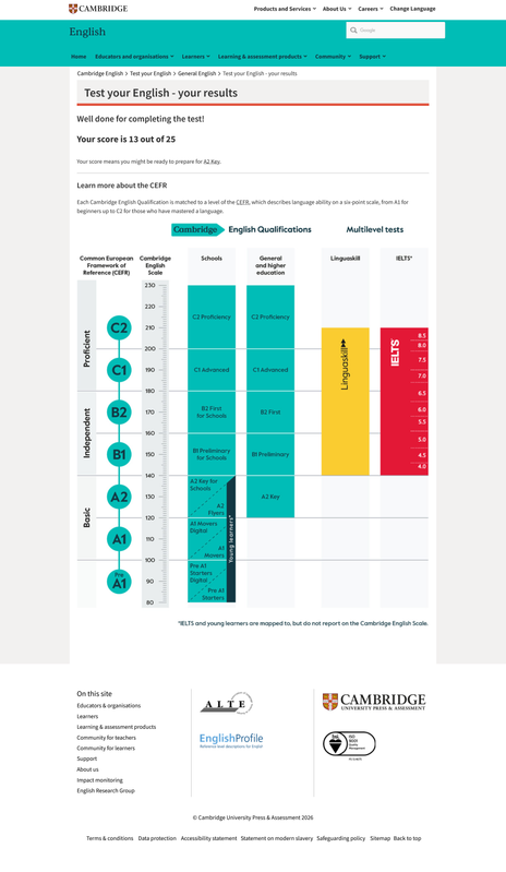 Screenshot 2026 03 22 at 11 33 23 Test your English your results