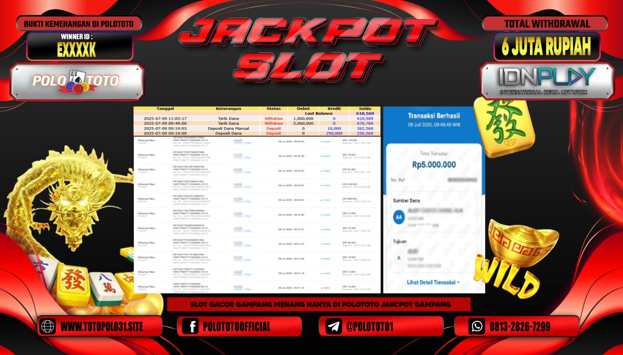 POLOTOTO JACKPOT SLOT MAHJONG WAYS Rp.6.000.000,- LUNAS