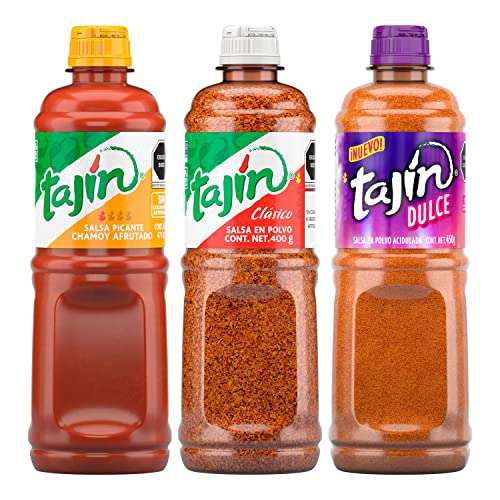 Amazon: Tajín Kit: Polvo clásico 400g + Tajín Dulce 450g + Salsa Líquida Chamoy 475ml 
