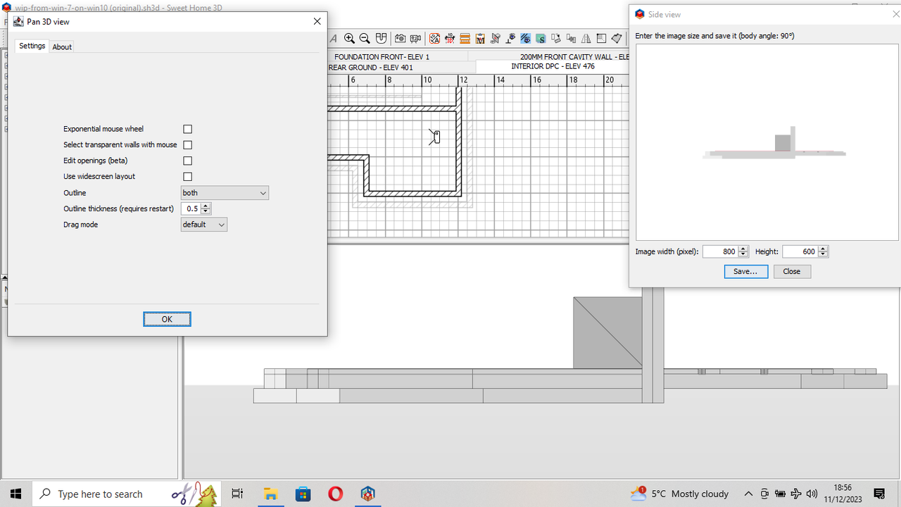 WIN10 SIDE VIEW (VIRTUAL WALK WITH PARALLEL PROJECTION - screnshot BOTH