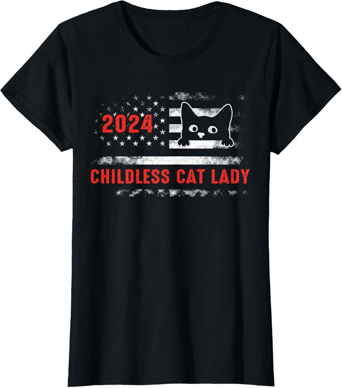 2024 Childless Cat Lady USA Flag Election Kamala Gift Ladies’ Crewneck T-Shirt