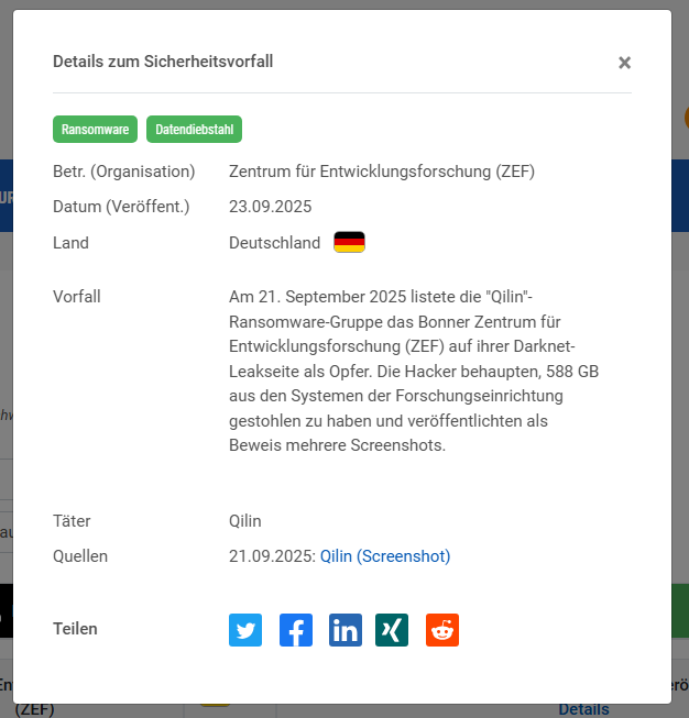 ZEF Uni Bonn Opfer von Qilin 